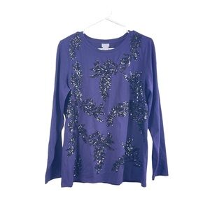 Chico's Women's Sequin Long Sleeve Tee JH9 Midnight Violet Size 1(8/10-M)